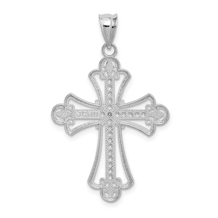 14K White Polished Diamondcut Textured Cross Pendant TreasureFineJewelers Necklaces