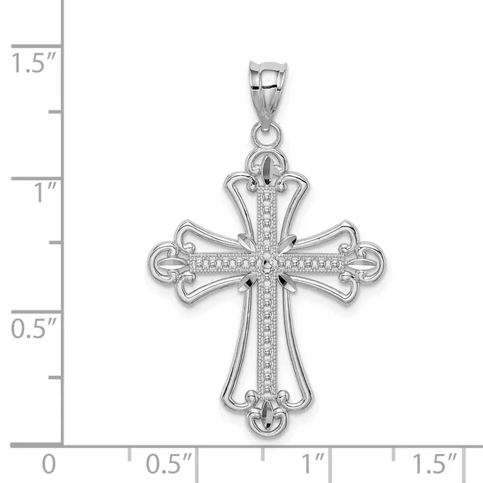14K White Polished Diamondcut Textured Cross Pendant TreasureFineJewelers Necklaces