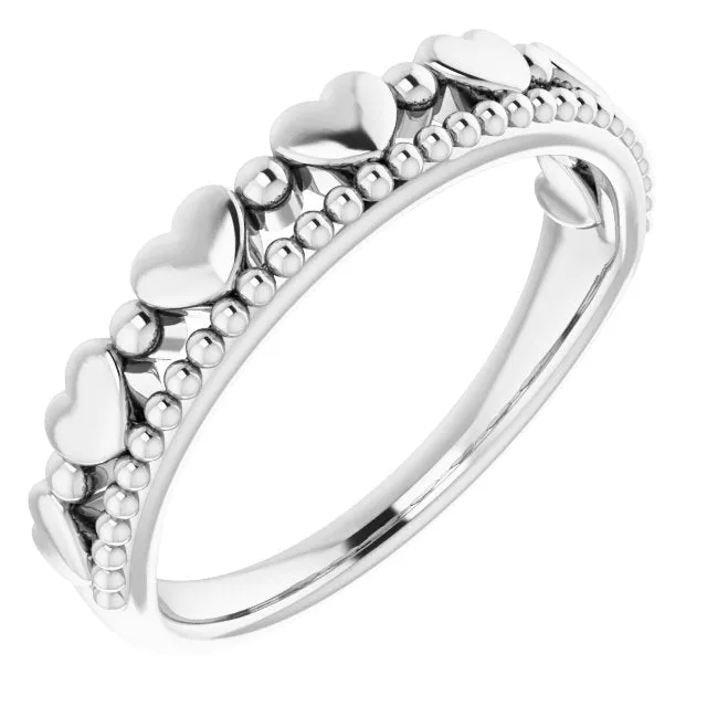 14K White Stackable Beaded Heart Ring TreasureFineJeweler Rings