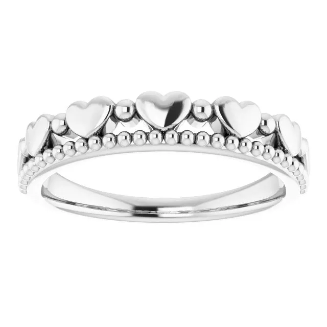 14K White Stackable Beaded Heart Ring TreasureFineJeweler Rings