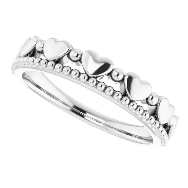 14K White Stackable Beaded Heart Ring TreasureFineJeweler Rings
