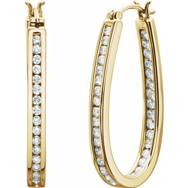 14K Yellow 1 CTW Diamond InsideOutside 30 mm Hoop Earrings TreasureFineJewelers Earrings