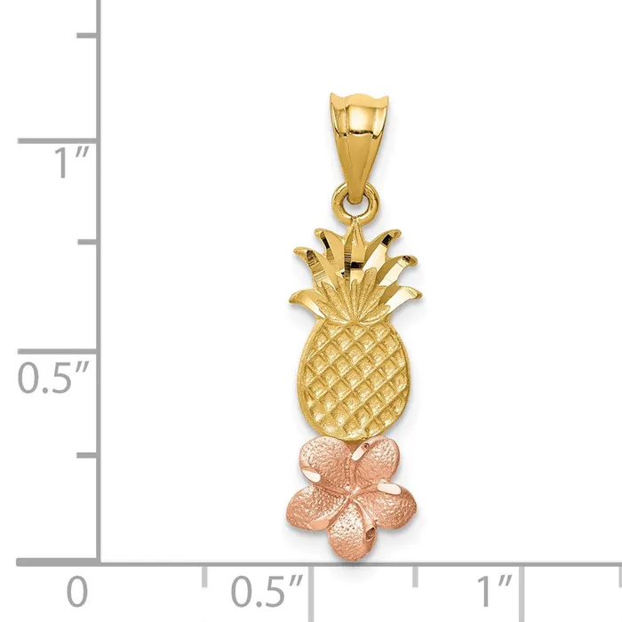 14K Yellow and Rose Gold Pineapple W Plumeria Pendant TreasureFineJewelers Necklaces