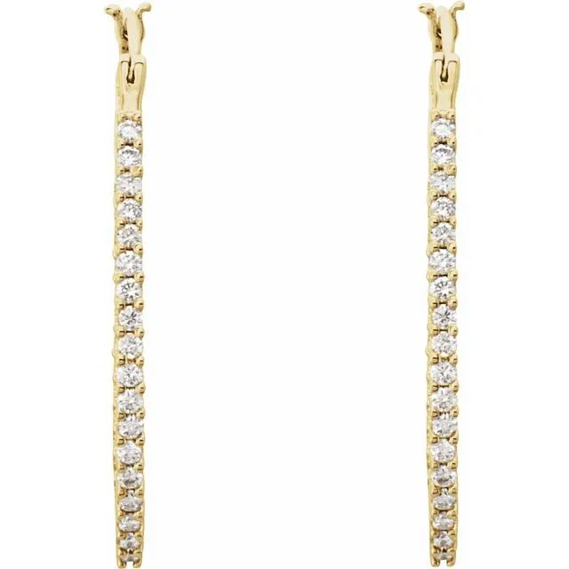14K Yellow Gold 1 CTW Natural Diamond InsideOutside Hoop Earrings TreasureFineJewelers Earrings