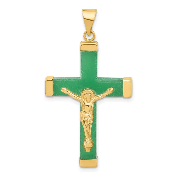 14k Yellow Gold 3D Green Dyed Quartz Crucifix Pendant TreasureFineJewelers Necklaces 14k Yellow Gold 3D Green Dyed Quartz Crucifix Pendant TreasureFineJewelers Necklaces