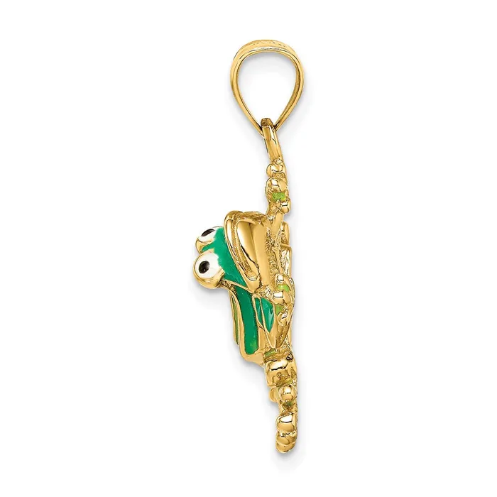 14k Yellow Gold Green Enameled 2D Frog Charm TreasureFineJewelers Charm Necklaces