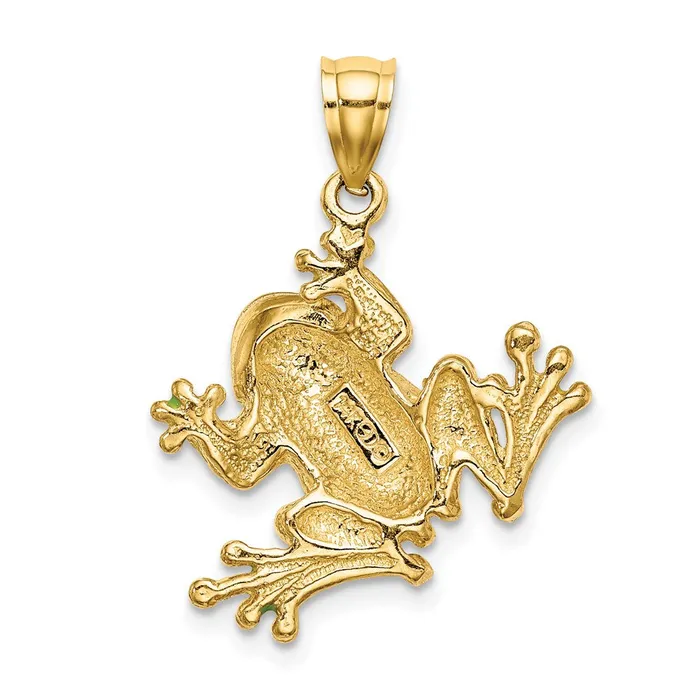 14k Yellow Gold Green Enameled 2D Frog Charm TreasureFineJewelers Charm Necklaces