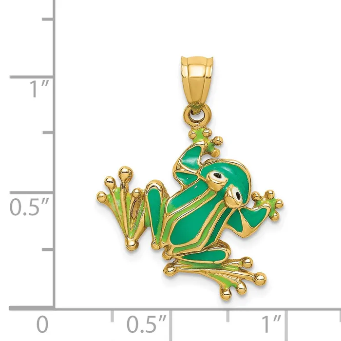 14k Yellow Gold Green Enameled 2D Frog Charm TreasureFineJewelers Charm Necklaces