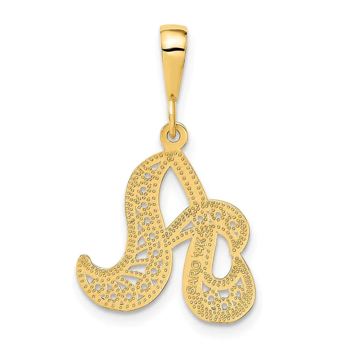 14k Yellow Gold Polished Script Filigree Letter A Initial Pendant TreasureFineJewelers Necklaces