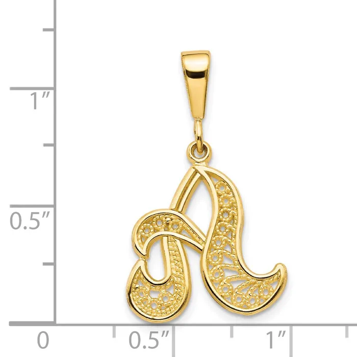 14k Yellow Gold Polished Script Filigree Letter A Initial Pendant TreasureFineJewelers Necklaces