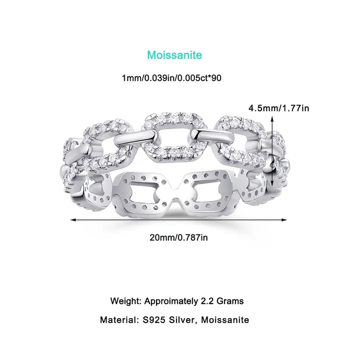 925 Silver Chain Moissanite Ring Trendolla Jewelry Rings
