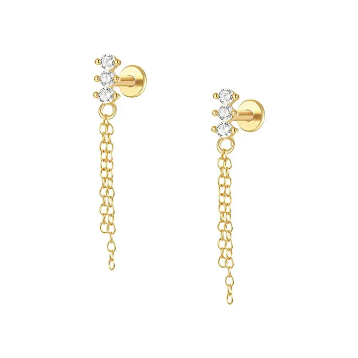 925 Silver Three Ball Tassel CZ Diamond Flat Earrings Trendolla Jewelry Earrings 925 Silver Three Ball Tassel CZ Diamond Flat Earrings Trendolla Jewelry Earrings