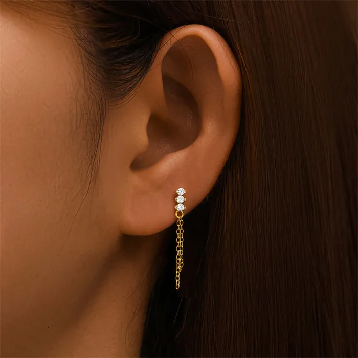 925 Silver Three Ball Tassel CZ Diamond Flat Earrings Trendolla Jewelry Earrings