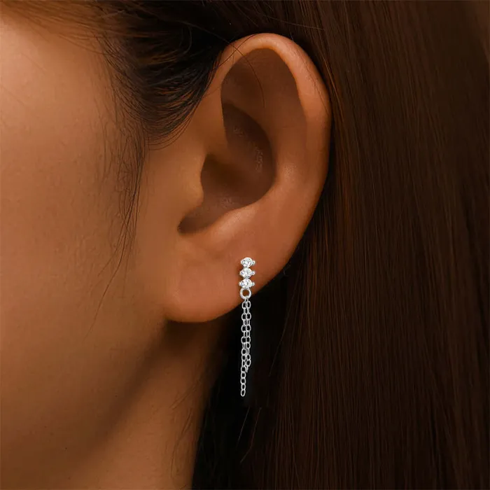 925 Silver Three Ball Tassel CZ Diamond Flat Earrings Trendolla Jewelry Earrings