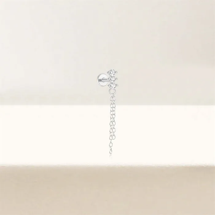 925 Silver Three Ball Tassel CZ Diamond Flat Earrings Trendolla Jewelry Earrings