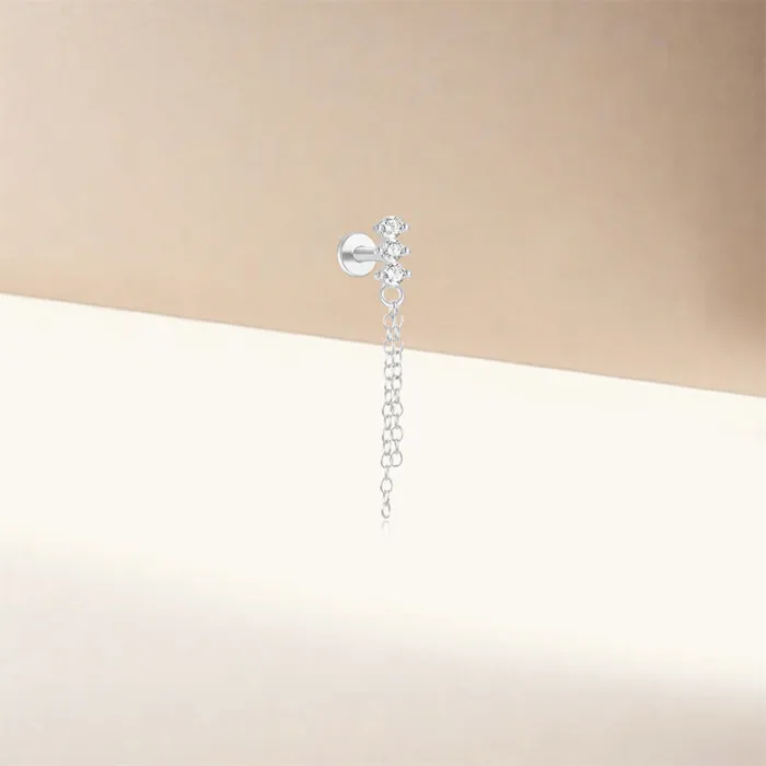 925 Silver Three Ball Tassel CZ Diamond Flat Earrings Trendolla Jewelry Earrings