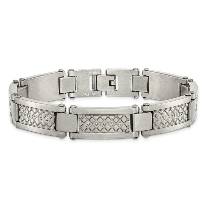 Bracelets Chisel Stainless Steel Antiqued and Matte with 110 carat Diamond 9 inch Bracelet TreasureFineJewelers