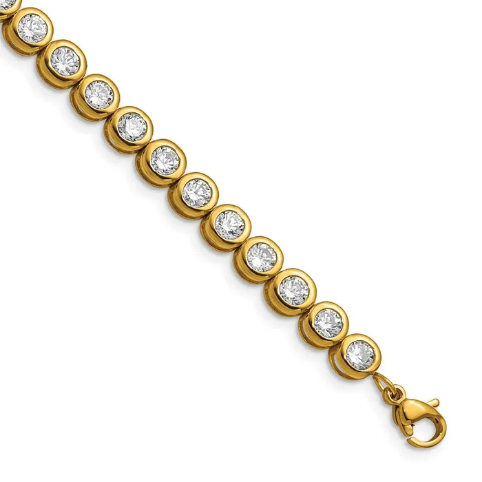 Bracelets Chisel Stainless Steel Polished Yellow IPplated Round CZ Link 7 inch Bracelet with 1 inch Extension TreasureFineJewelers Bracelets Chisel Stainless Steel Polished Yellow IPplated Round CZ Link 7 inch Bracelet with 1 inch Extension TreasureFineJewelers