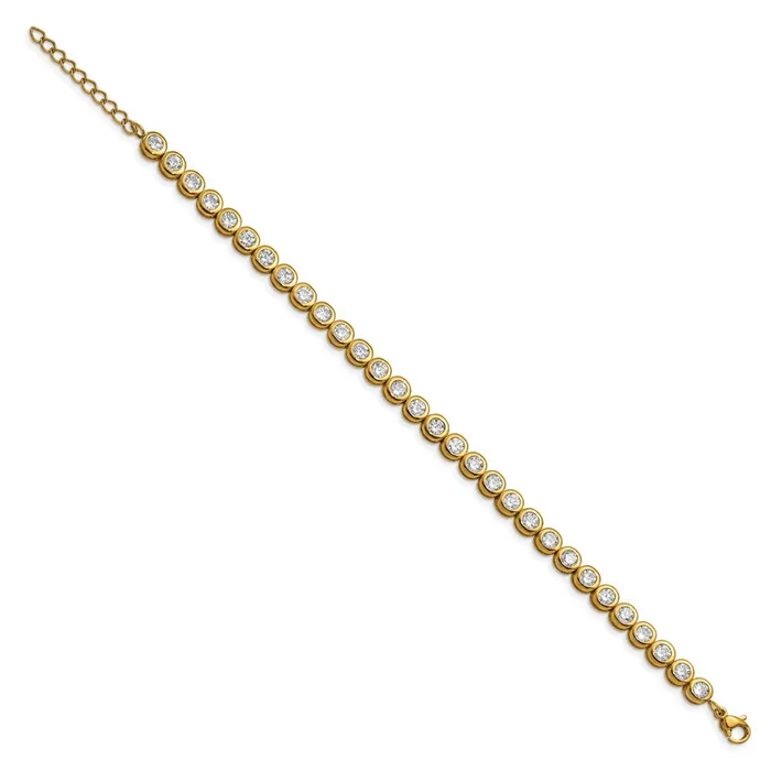 Bracelets Chisel Stainless Steel Polished Yellow IPplated Round CZ Link 7 inch Bracelet with 1 inch Extension TreasureFineJewelers