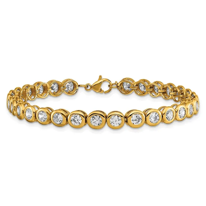Bracelets Chisel Stainless Steel Polished Yellow IPplated Round CZ Link 7 inch Bracelet with 1 inch Extension TreasureFineJewelers
