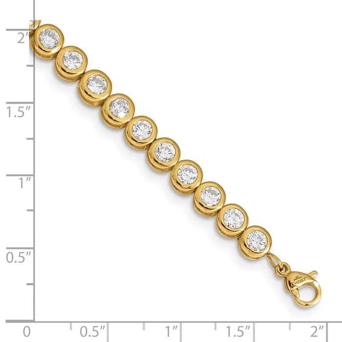 Bracelets Chisel Stainless Steel Polished Yellow IPplated Round CZ Link 7 inch Bracelet with 1 inch Extension TreasureFineJewelers