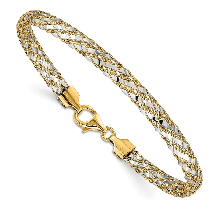 Bracelets TreasureFineJewelers 14K Twotone Woven Mesh Bracelet
