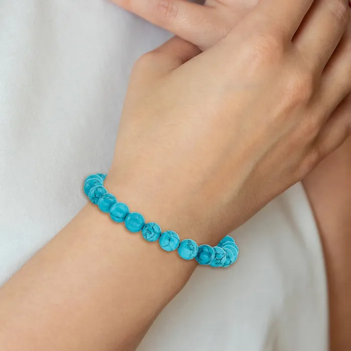 Bracelets TreasureFineJewelers Chisel 8mm Blue Turquoise Agate Beaded Stretch Bracelet