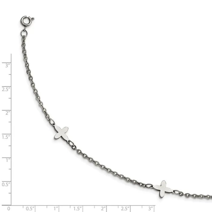 Bracelets TreasureFineJewelers Stainless Steel Polished Cross Charms w1in ext 9in Anklet