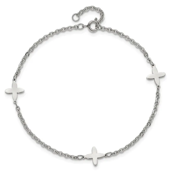 Bracelets TreasureFineJewelers Stainless Steel Polished Cross Charms w1in ext 9in Anklet