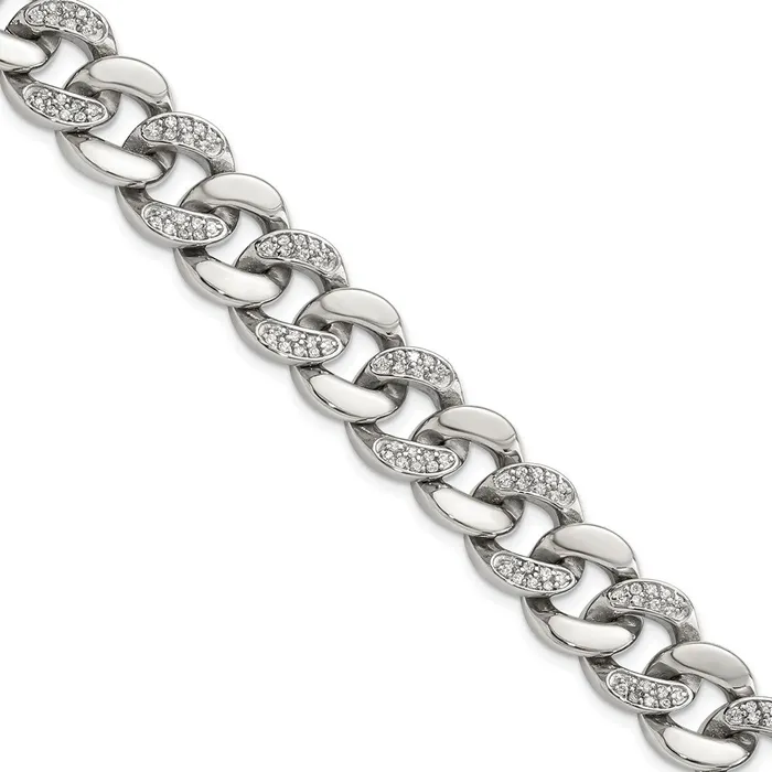 Bracelets TreasureFineJewelers Stainless Steel Polished wCZ 8in Bracelet Bracelets TreasureFineJewelers Stainless Steel Polished wCZ 8in Bracelet