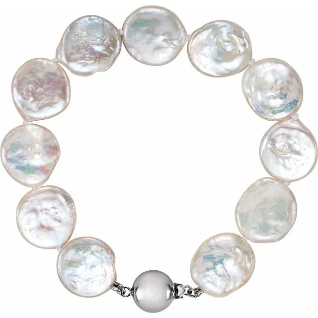Bracelets TreasureFineJewelers Sterling Silver 1314 mm Cultured White Freshwater Pearl Coin 7 34 Bracelet Bracelets TreasureFineJewelers Sterling Silver 1314 mm Cultured White Freshwater Pearl Coin 7 34 Bracelet
