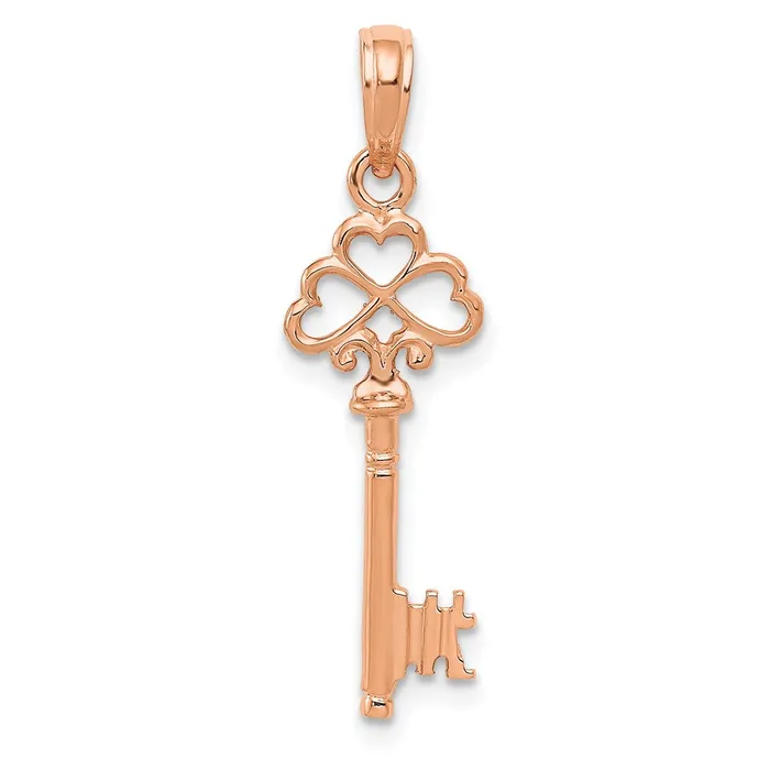Charm Necklaces 14K Rose Gold Polished 3D Hearts Key Charm TreasureFineJewelers Charm Necklaces 14K Rose Gold Polished 3D Hearts Key Charm TreasureFineJewelers