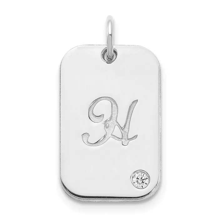 Charm Necklaces 14k White Gold Dog Tag with Diamond Charm TreasureFineJewelers Charm Necklaces 14k White Gold Dog Tag with Diamond Charm TreasureFineJewelers