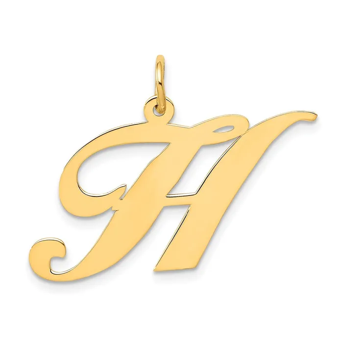 Charm Necklaces TreasureFineJewelers 10k Yellow Gold Large Fancy Script Letter H Initial Charm Charm Necklaces TreasureFineJewelers 10k Yellow Gold Large Fancy Script Letter H Initial Charm