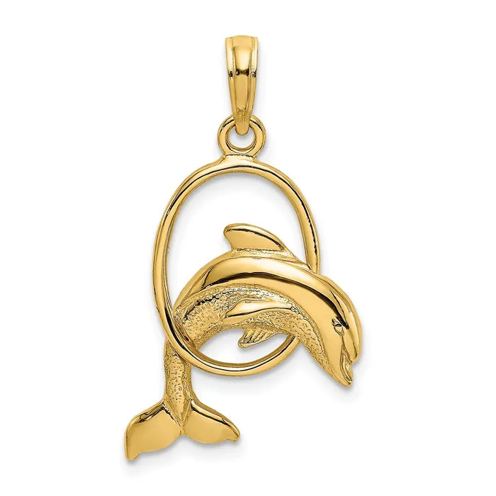 Charm Necklaces TreasureFineJewelers 14K Polished Dolphin Jumping Through Hoop Charm