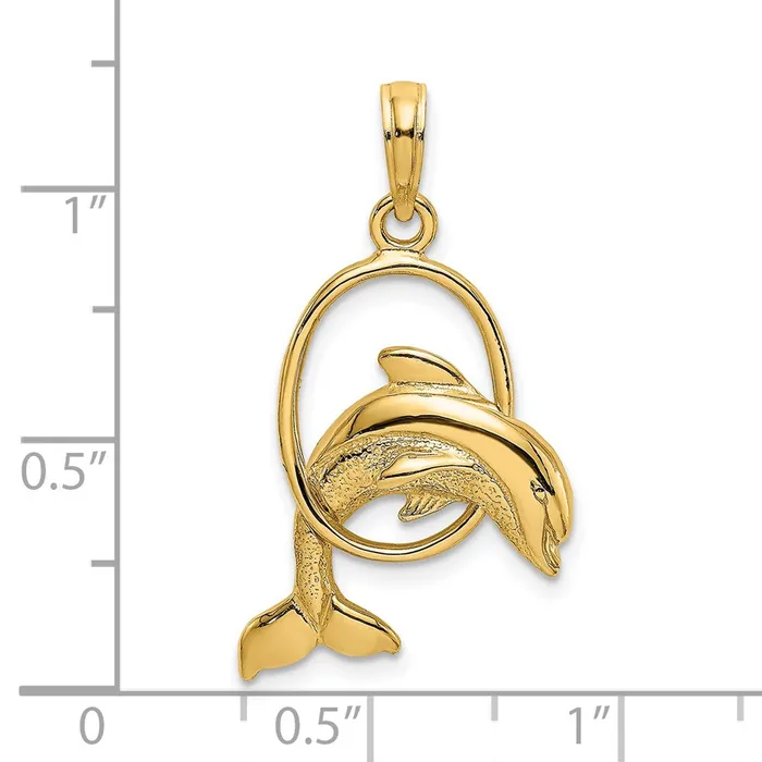 Charm Necklaces TreasureFineJewelers 14K Polished Dolphin Jumping Through Hoop Charm