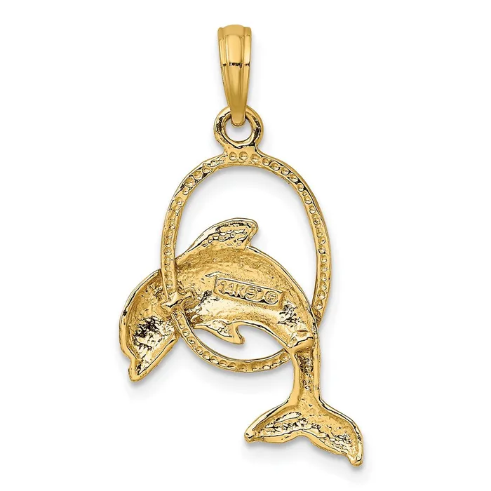 Charm Necklaces TreasureFineJewelers 14K Polished Dolphin Jumping Through Hoop Charm