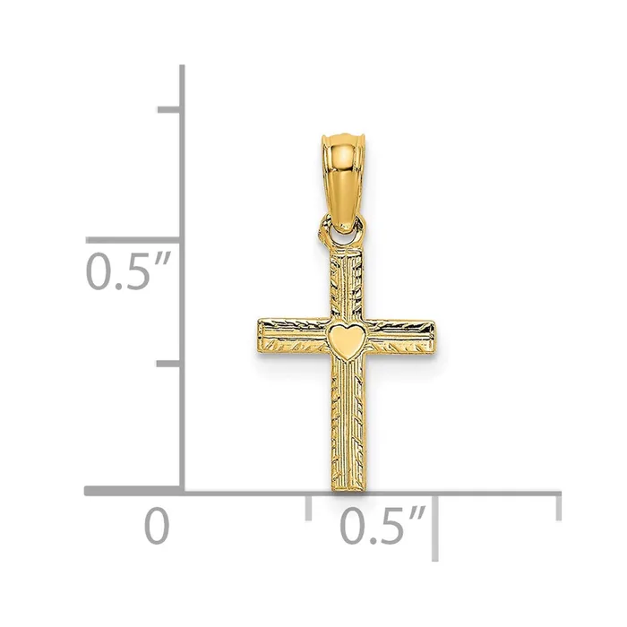 Charm Necklaces TreasureFineJewelers 14K Polished Mini Cross w Heart Charm