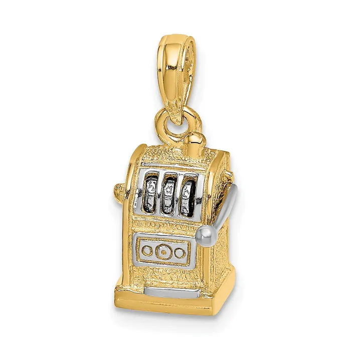 Charm Necklaces TreasureFineJewelers 14k Rhodium 3D Slot Machine wMoveable Handle Charm