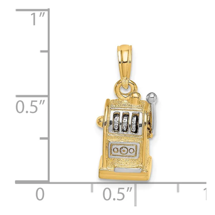 Charm Necklaces TreasureFineJewelers 14k Rhodium 3D Slot Machine wMoveable Handle Charm