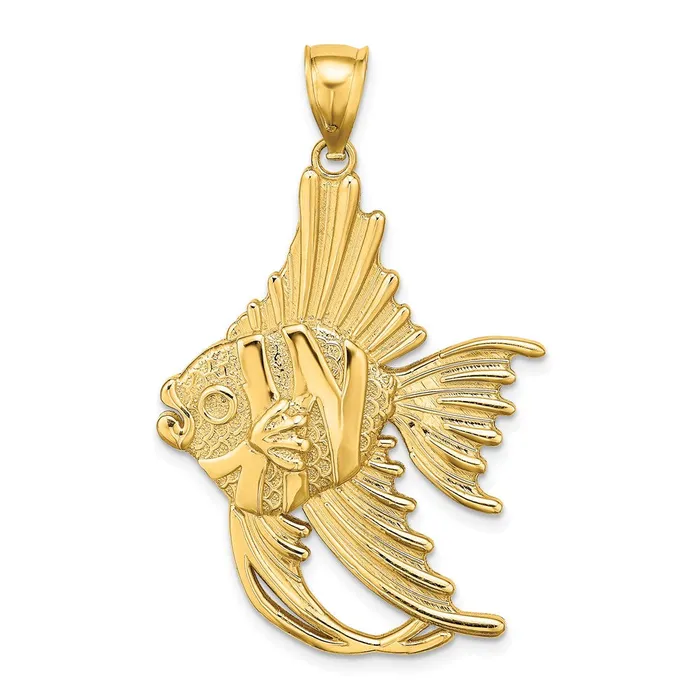 Charm Necklaces TreasureFineJewelers 14K Textured LARGE ANGELFISH Charm