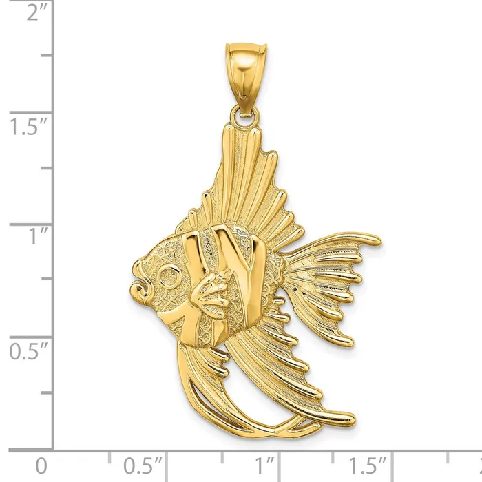 Charm Necklaces TreasureFineJewelers 14K Textured LARGE ANGELFISH Charm