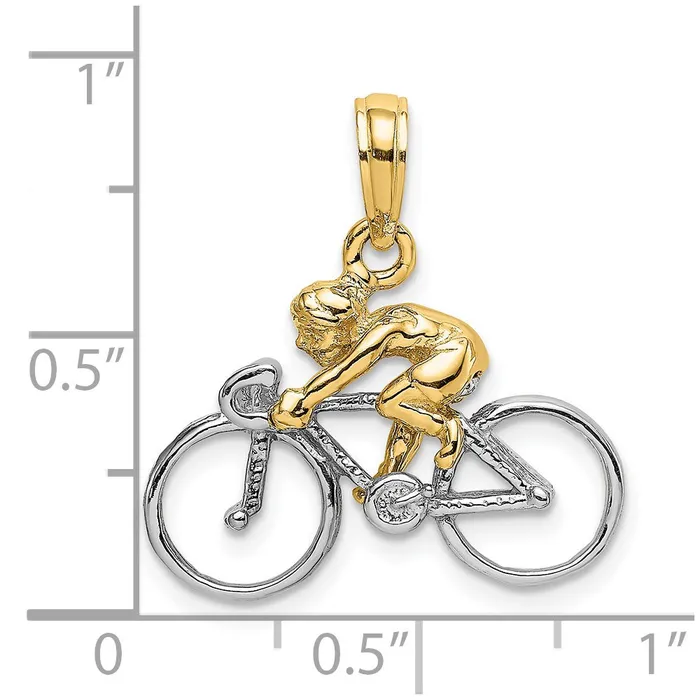 Charm Necklaces TreasureFineJewelers 14K TwoTone 3D Bicycle With Rider Charm
