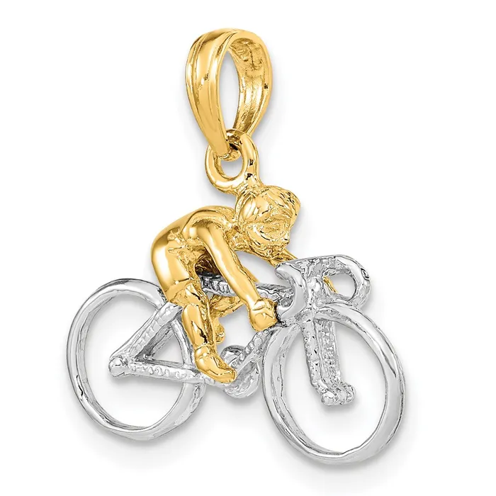 Charm Necklaces TreasureFineJewelers 14K TwoTone 3D Bicycle With Rider Charm