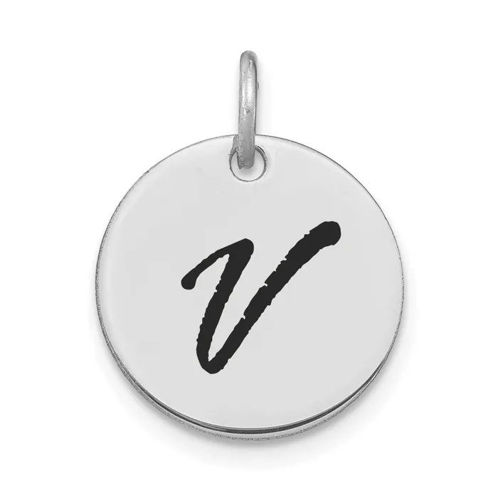 Charm Necklaces TreasureFineJewelers 14k White Gold Polished Black Enamel Letter V Initial Disk Charm Charm Necklaces TreasureFineJewelers 14k White Gold Polished Black Enamel Letter V Initial Disk Charm