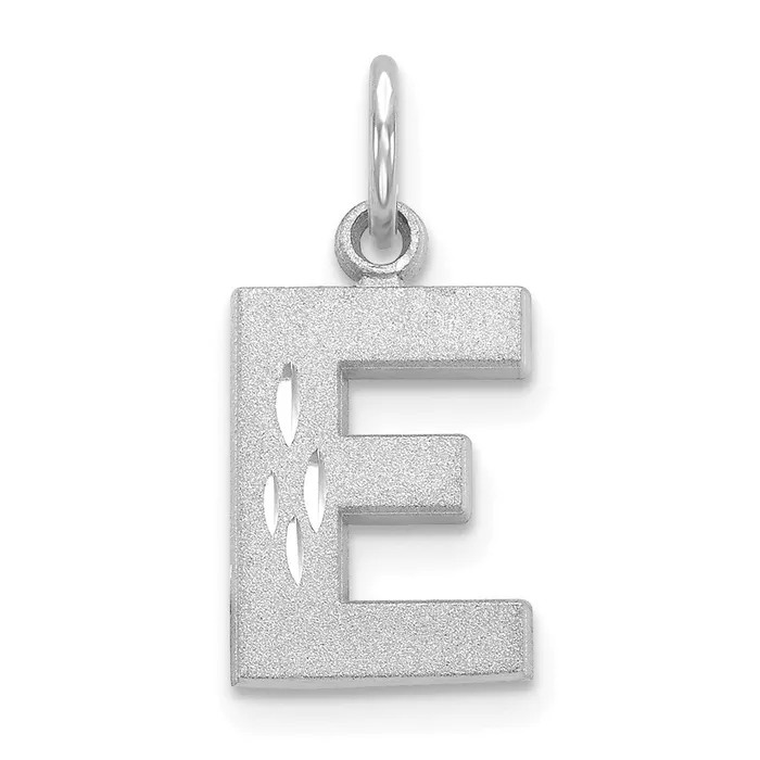 Charm Necklaces TreasureFineJewelers 14k White Gold Satin Diamondcut Letter E Initial Charm Charm Necklaces TreasureFineJewelers 14k White Gold Satin Diamondcut Letter E Initial Charm