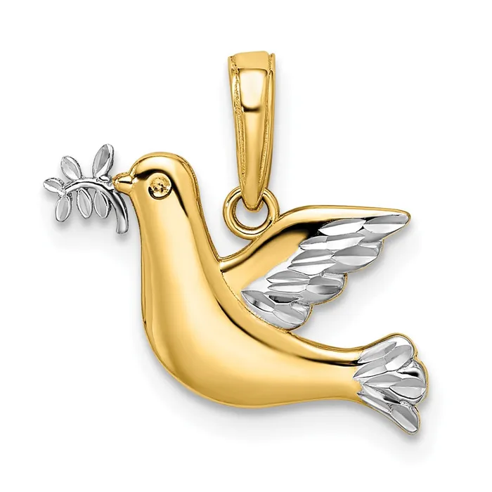 Charm Necklaces TreasureFineJewelers 14k White Rhodium Polished Diamondcut Dove Charm
