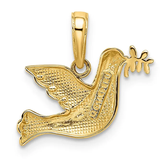 Charm Necklaces TreasureFineJewelers 14k White Rhodium Polished Diamondcut Dove Charm