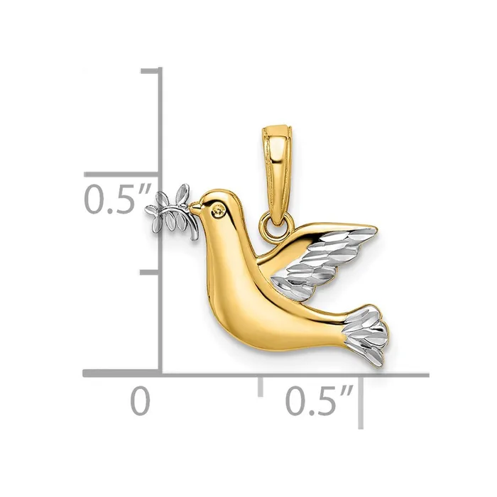 Charm Necklaces TreasureFineJewelers 14k White Rhodium Polished Diamondcut Dove Charm