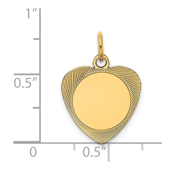 Charm Necklaces TreasureFineJewelers 14k Yellow Gold Etched 018 Gauge Engravable Heart Disc Charm